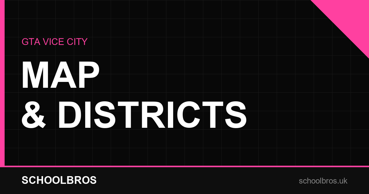 GTA Vice City map guide showing the districts of the east and west islands
